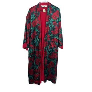 Victoria’s Secret Vintage Gold Label green poinsettia floral robe size S NWT